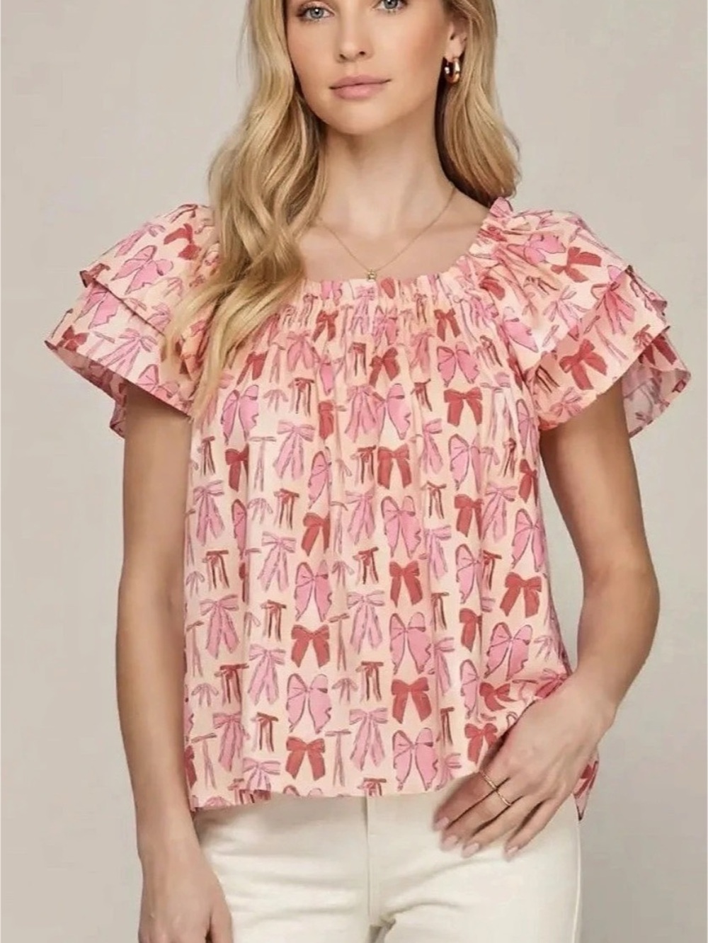 Pink Printed Short Sleeve Blouse NWT